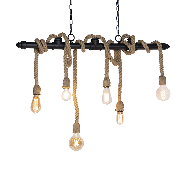 QAZQA Industriële hanglamp 6-lichts - Plural - Zwart