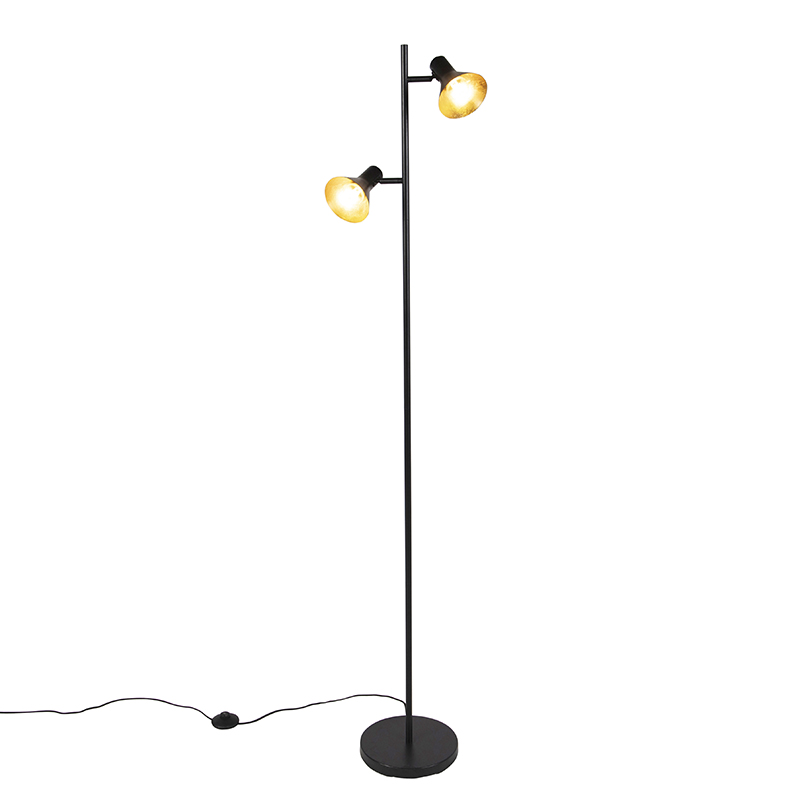 QAZQA Moderne vloerlamp met goud 2-lichts - Magno - Zwart