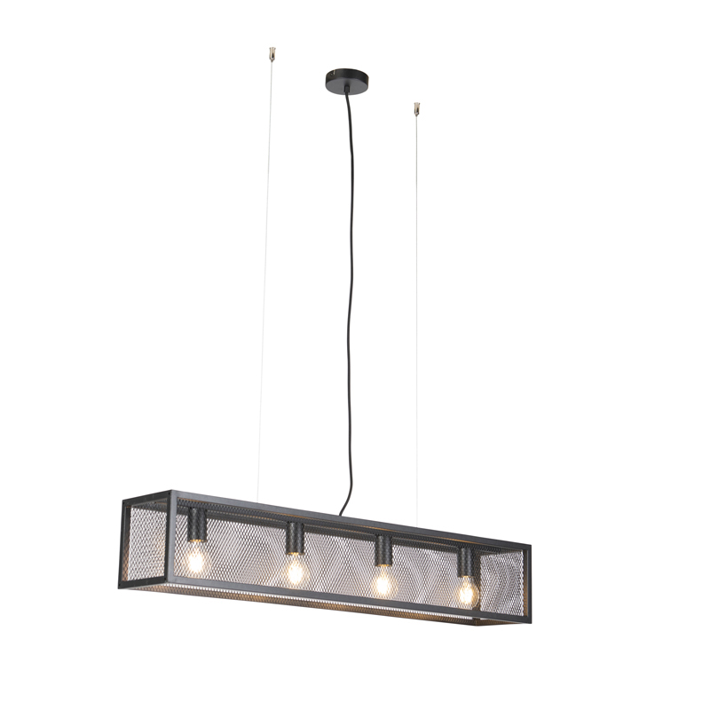 QAZQA Industriële hanglamp met geweven 4-lichts - Cage - Zwart
