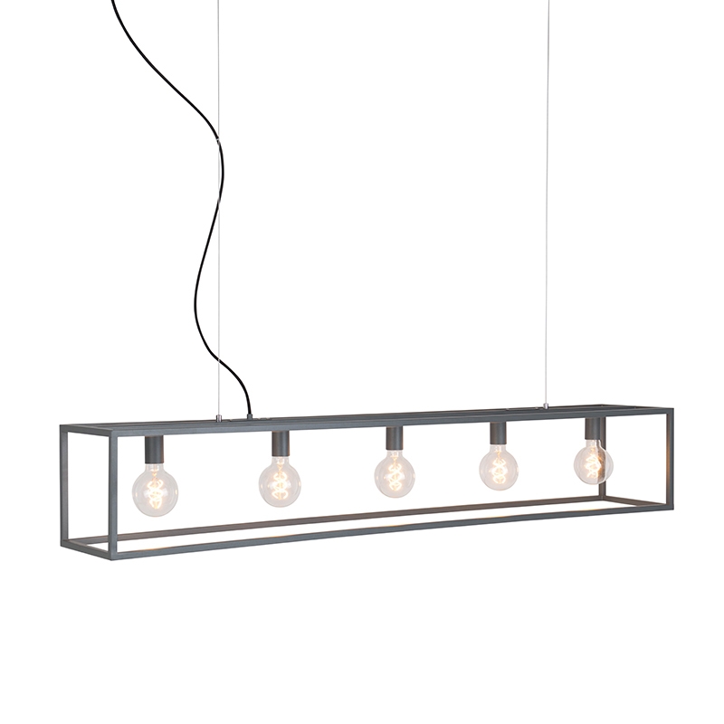 QAZQA Industriële hanglamp grijs 5-lichts - Cage