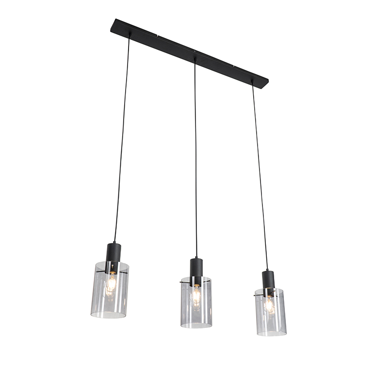 QAZQA Hanglamp met smoke glas langwerpig 3-lichts - Vidra - Zwart