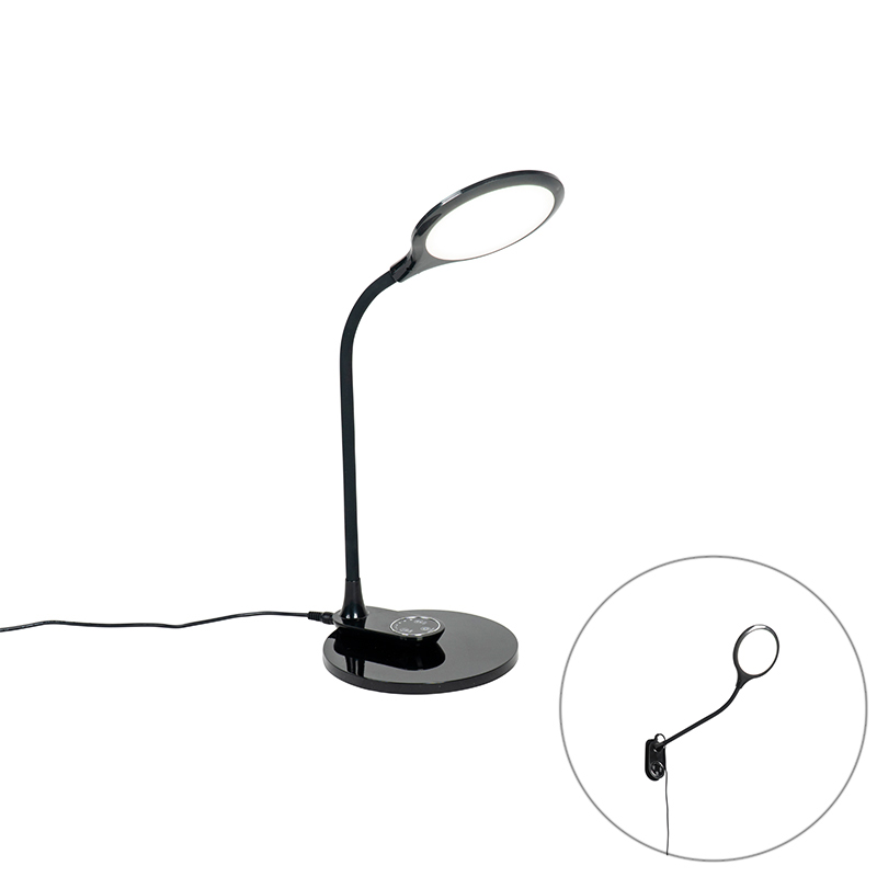 QAZQA Tafel- en wandlamp incl. LED met touch dimmer- Joni - Zwart