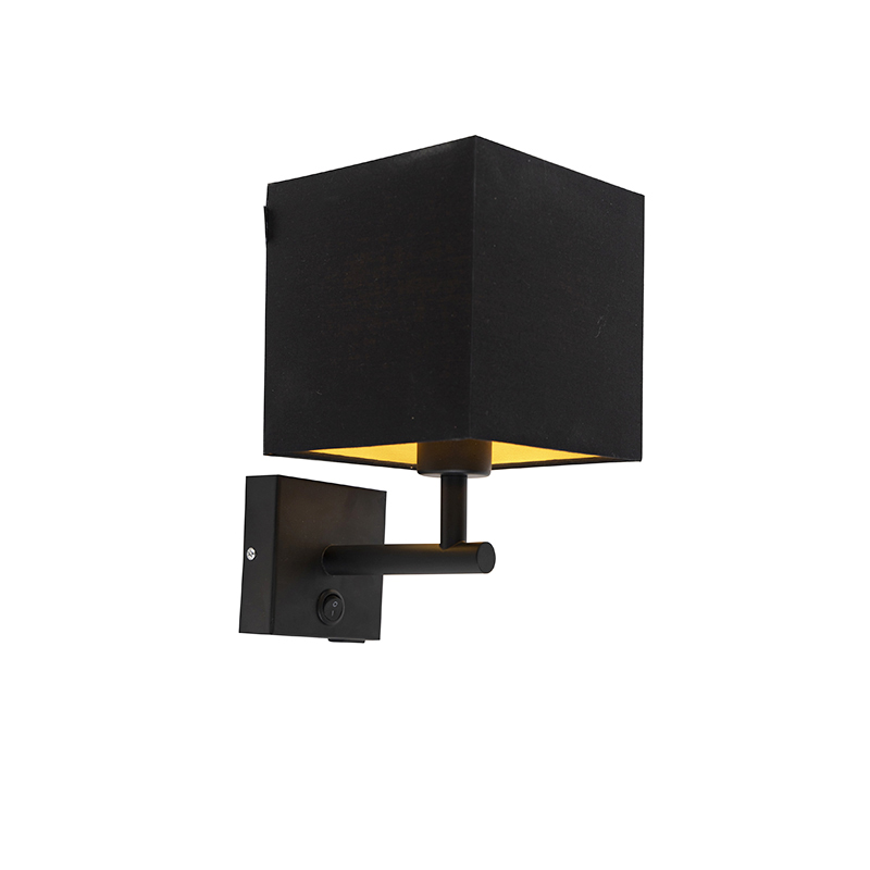 QAZQA Wandlamp met USB en vierkantee kap - Combi 1 - Zwart