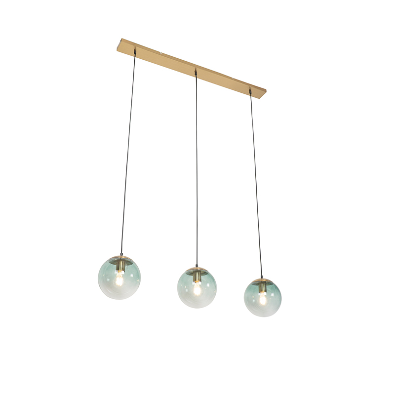 QAZQA Art deco hanglamp messing met glas 3-lichts - Pallon - Groen