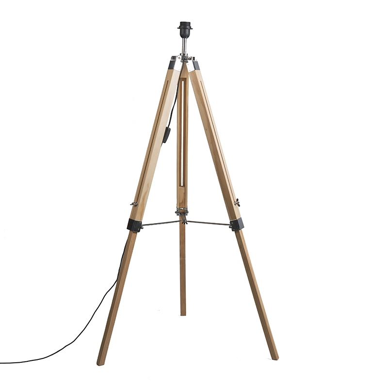 QAZQA Landelijke vloerlamp hout zonder kap - Tripod - Bruin