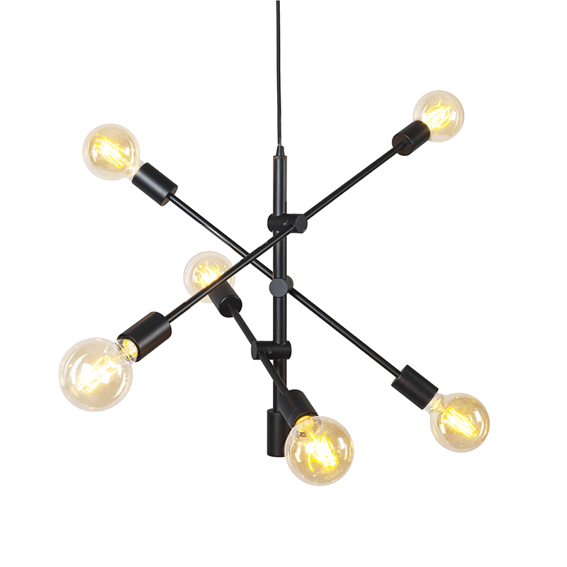 QAZQA Industriële hanglamp 6-lichts - Sydney - Zwart