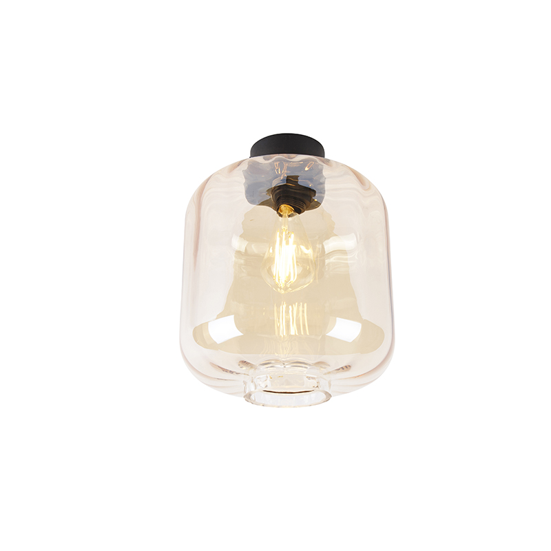 QAZQA Design plafondlamp zwart met amber glas - Qara - Beige