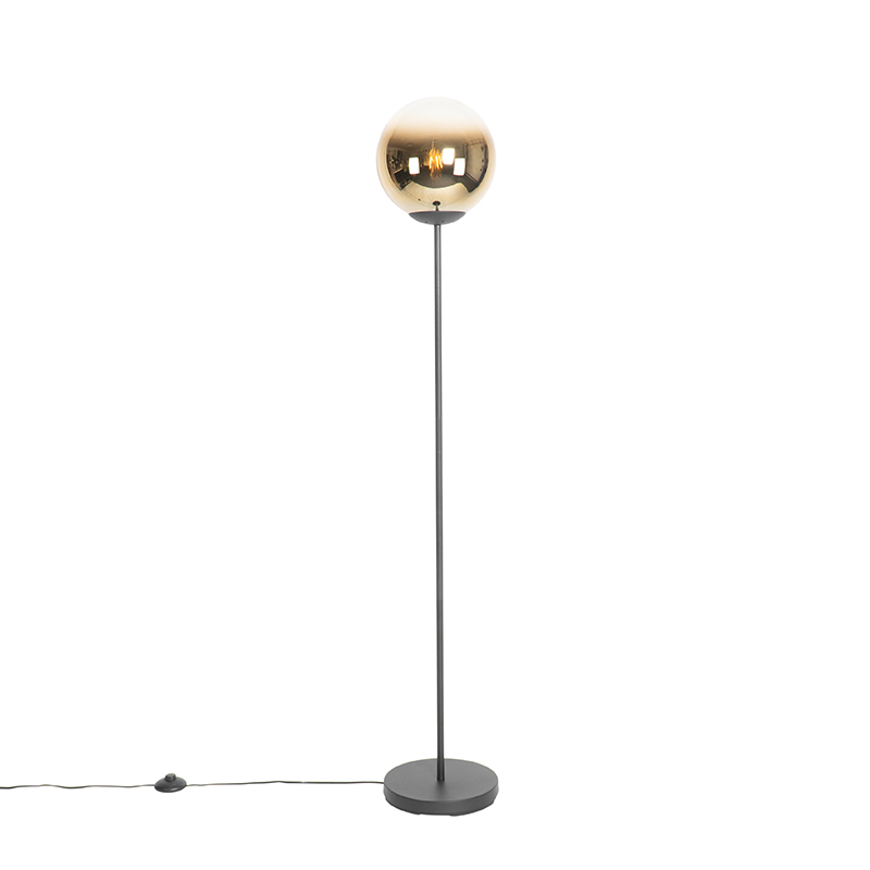 QAZQA Art deco vloerlamp zwart met glas - pallon - Goud