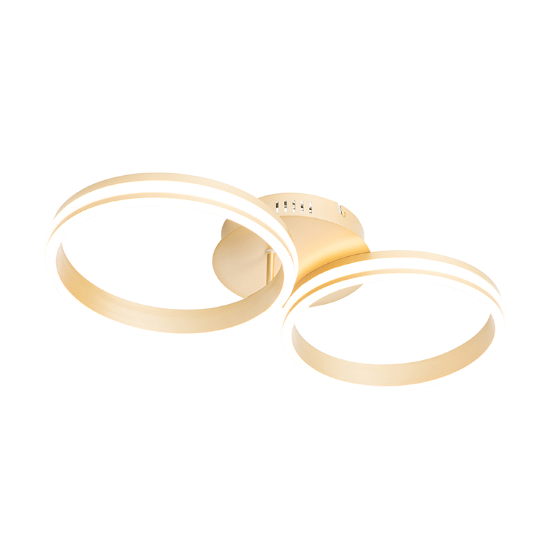 QAZQA Plafondlamp messing incl. LED 3-staps dimbaar 2-lichts - Navara