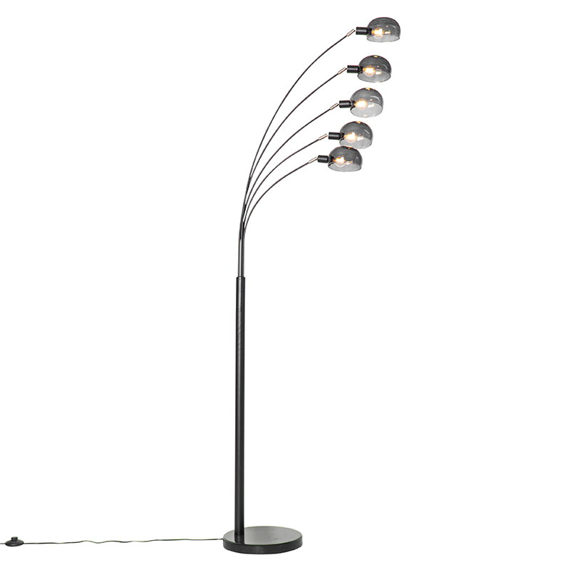 QAZQA Design vloerlamp met smoke glas 5-lichts - Sixties Marmo - Zwart