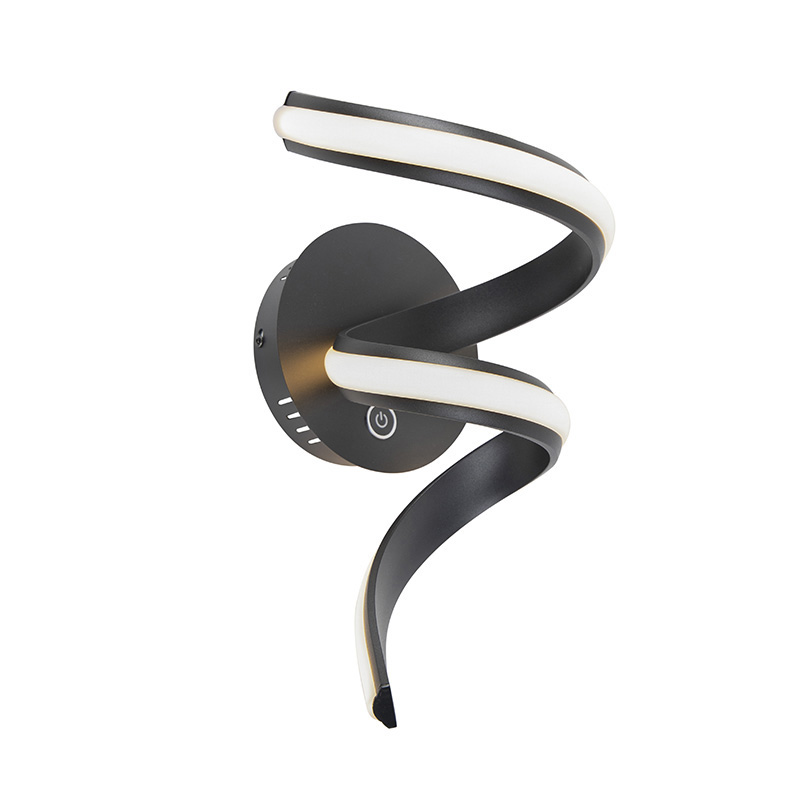 QAZQA Design wandlamp 3-stap touchdimmer incl. LED - Twisted - Zwart