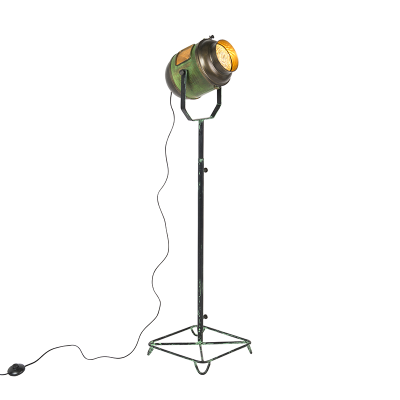 QAZQA Industriële vloerlamp brons met 140 cm - Byron - Groen