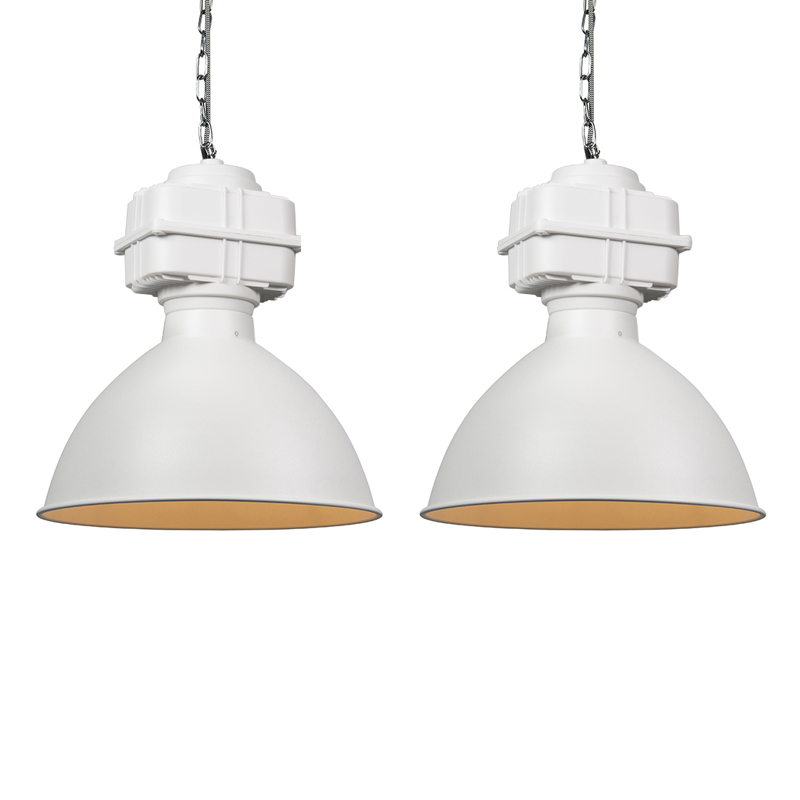 QAZQA Set van 2 industriële hanglampen klein mat wit - Sicko