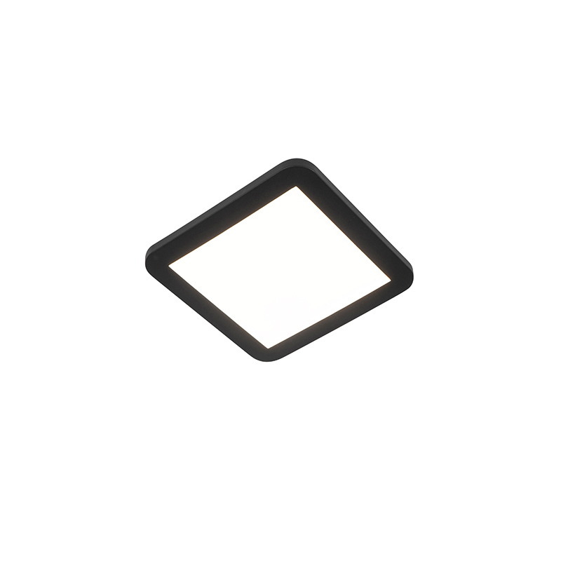 QAZQA Plafonnière 22,5 cm vierkant incl. LED 3-staps dimbaar IP44 - Steve - Zwart