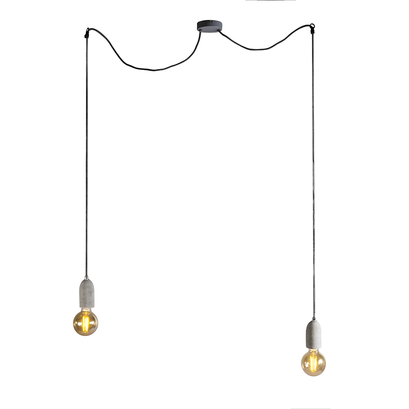QAZQA Industriële hanglamp beton 2-lichts - Cava 2 - Grijs