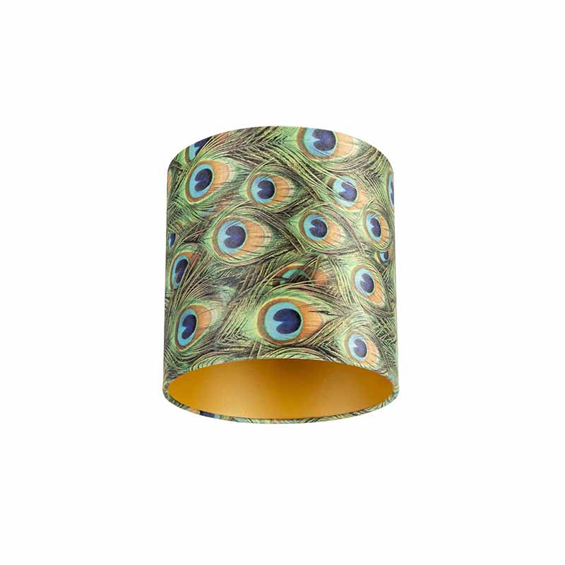 QAZQA Velours lampenkap pauw dessin 25/25/25 met gouden binnenkant - Paars