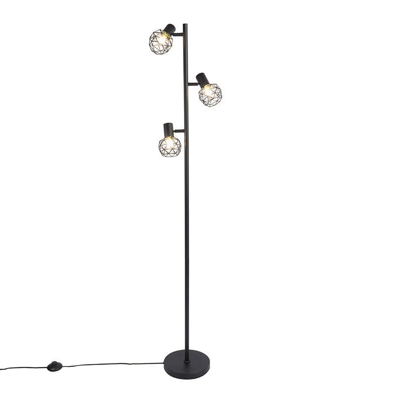 QAZQA Design vloerlamp 3-lichts verstelbaar - Mesh - Zwart