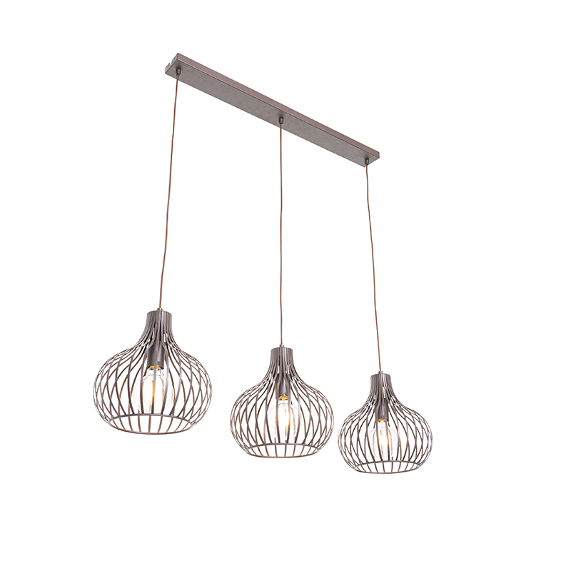 QAZQA Moderne hanglamp langwerpig 3-lichts - Saffira - Bruin
