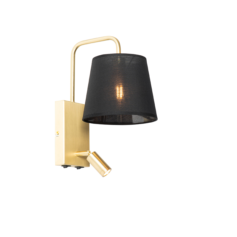 QAZQA Moderne wandlamp zwart en messing met leeslamp - Renier
