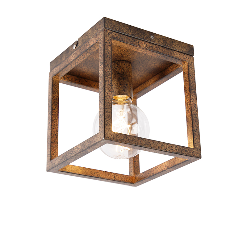 QAZQA Industriële plafondlamp roest - Cage - Bruin