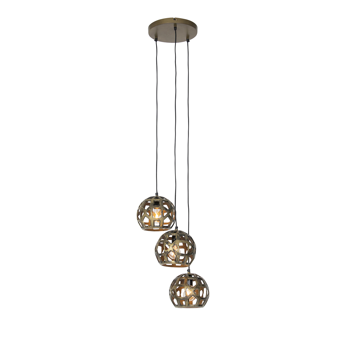 QAZQA Industriële hanglamp antiek goud rond 3-lichts - Bobby