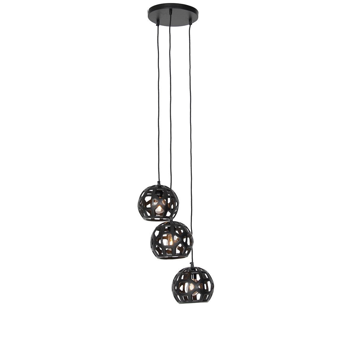 QAZQA Industriële hanglamp rond 3-lichts - Bobby - Zwart