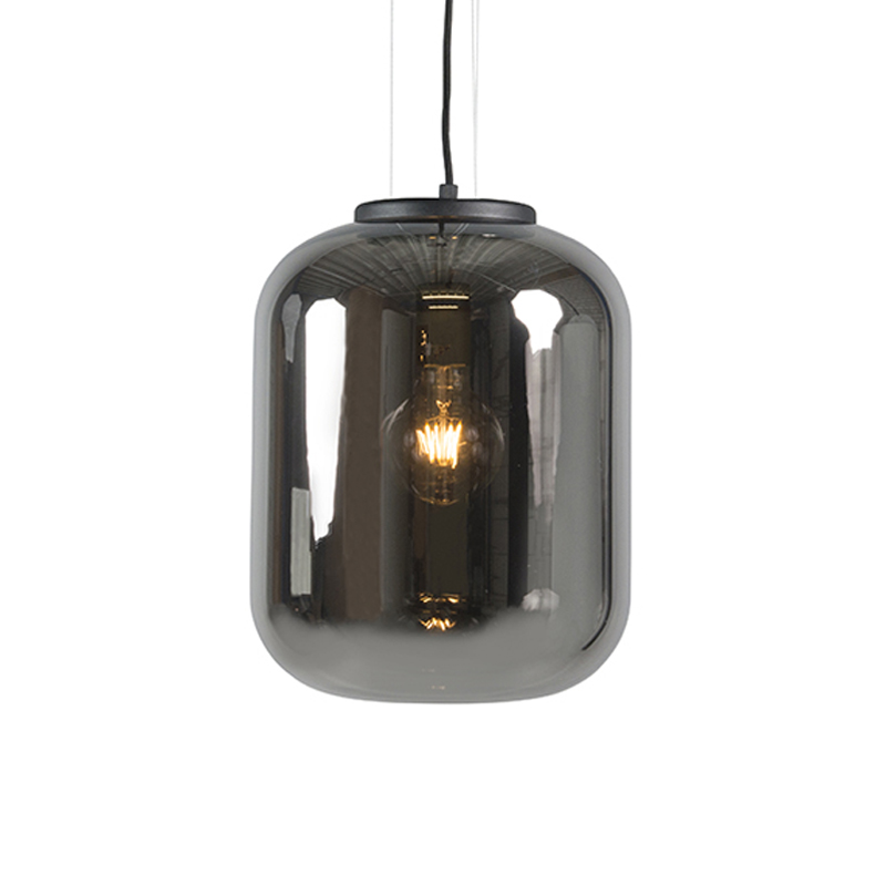 QAZQA Set van 2 design hanglampen met smoke glas - Bliss - Zwart