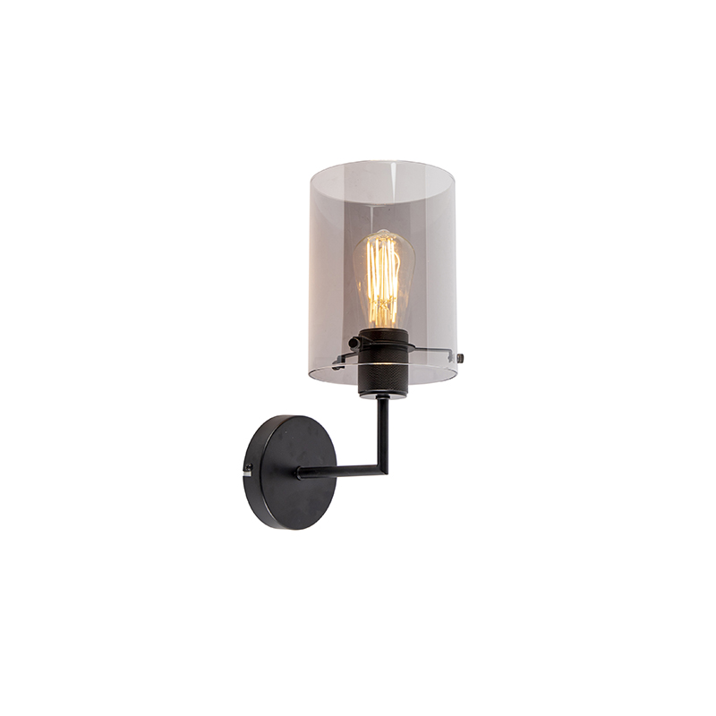QAZQA Design wandlamp met smoke glas - Dome - Zwart