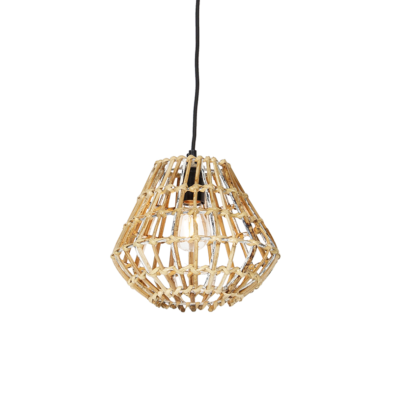 QAZQA Landelijke hanglamp bamboe met wit - Canna Diamond