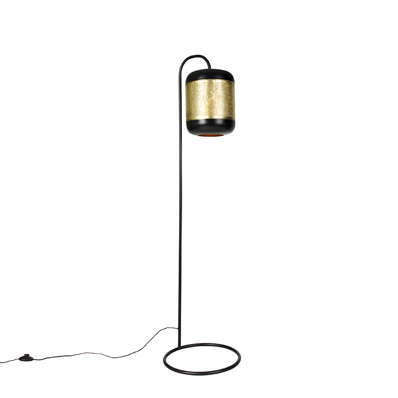 QAZQA Vintage vloerlamp zwart met messing - Kayleigh