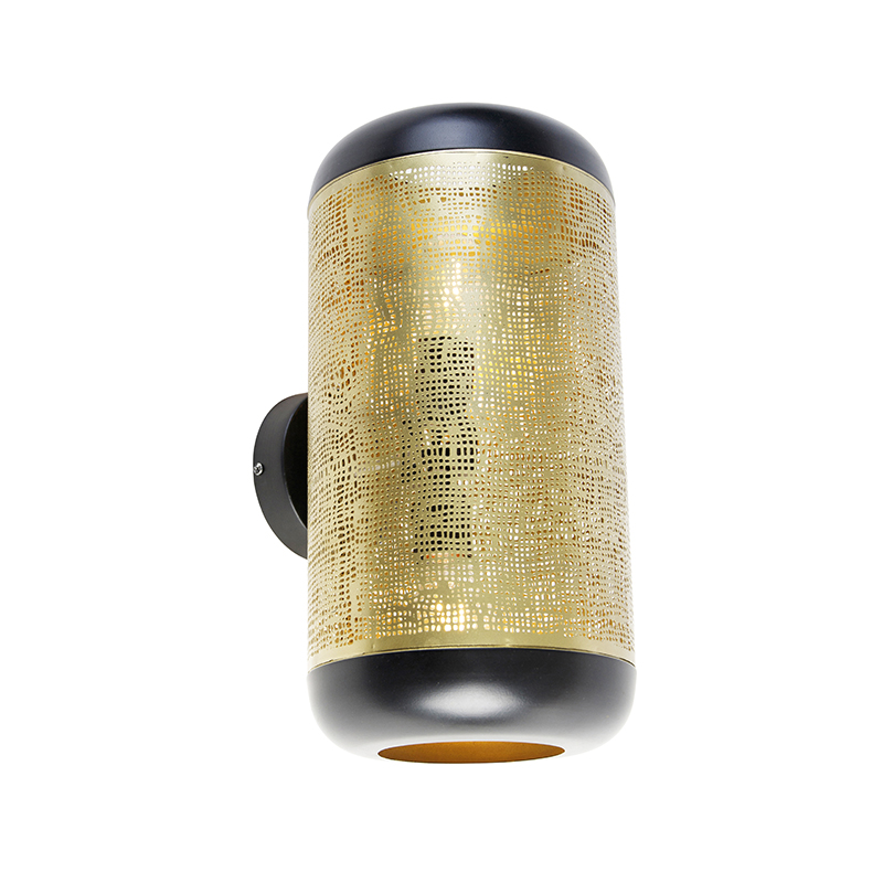 QAZQA Vintage wandlamp zwart met messing 20 cm 2-lichts - Kayleigh