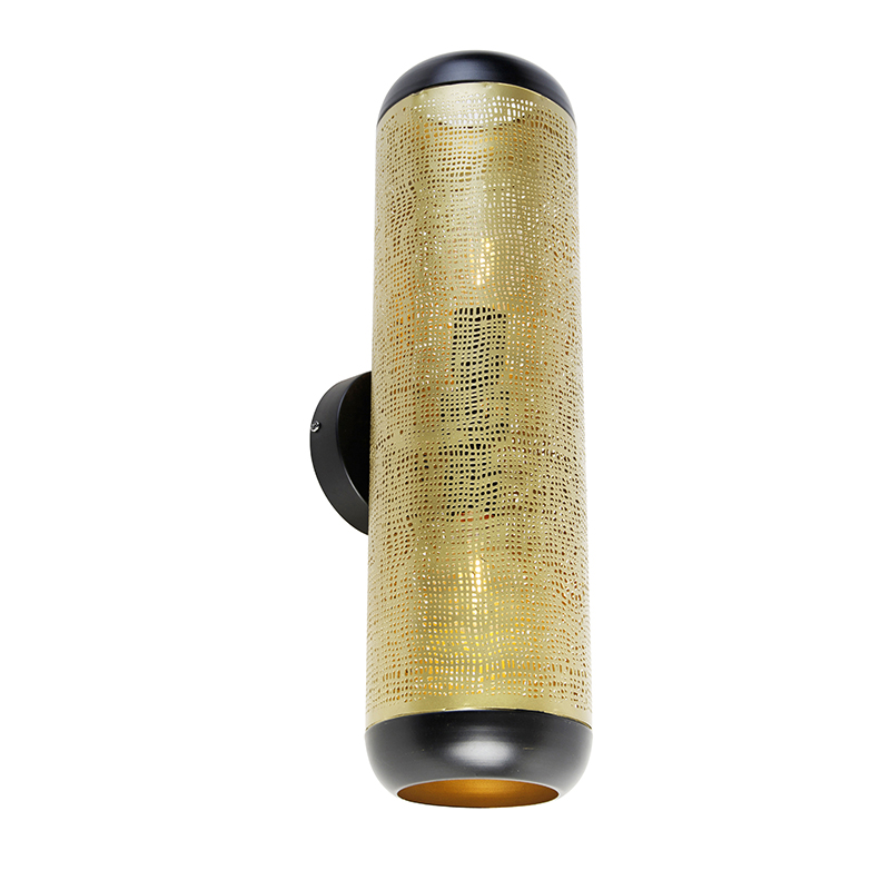 QAZQA Vintage wandlamp zwart met messing 15 cm 2-lichts - Kayleigh