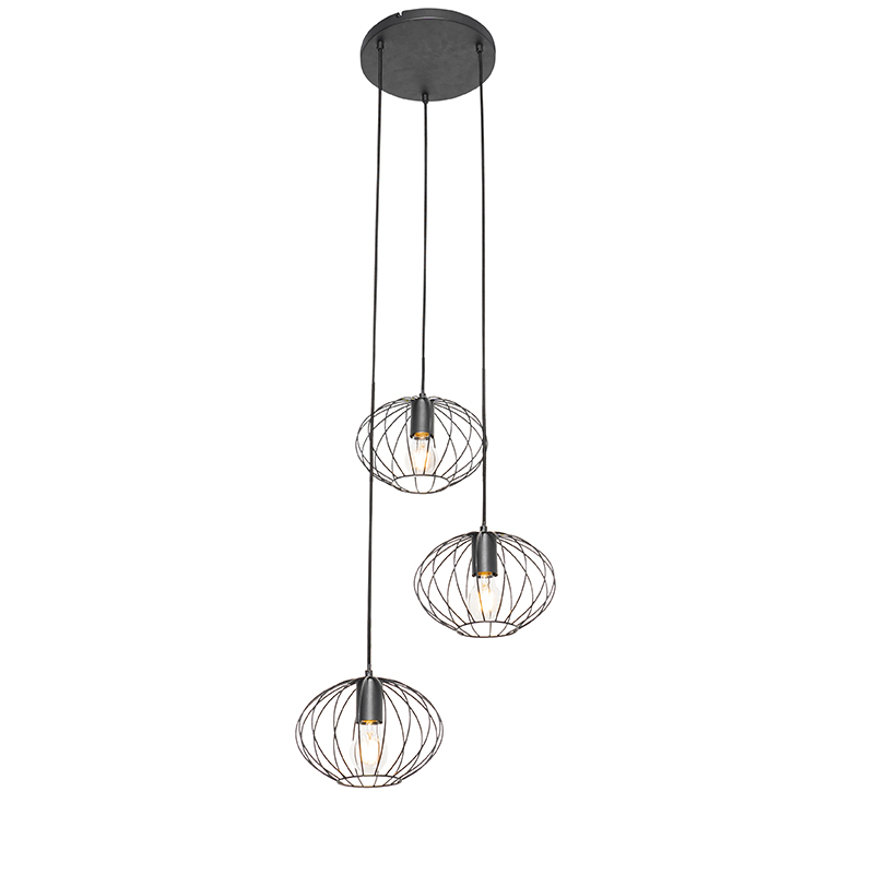 QAZQA Industriële hanglamp 3-lichts - Margarita - Zwart