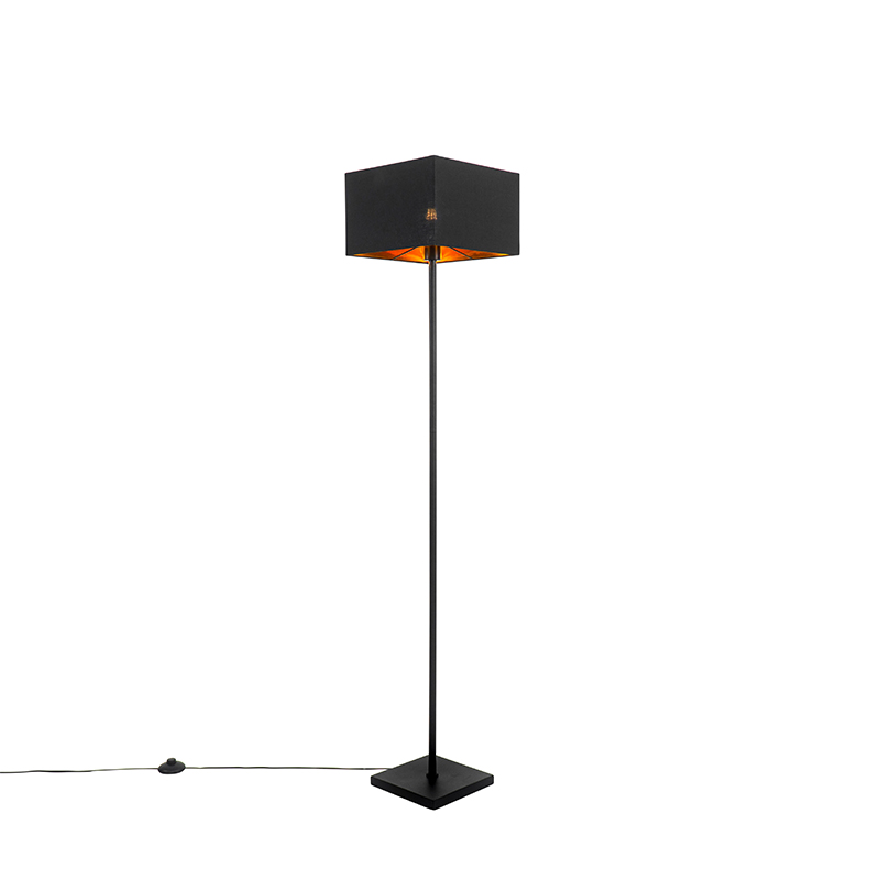 QAZQA Moderne vloerlamp met goud vierkant - VT 1 - Zwart