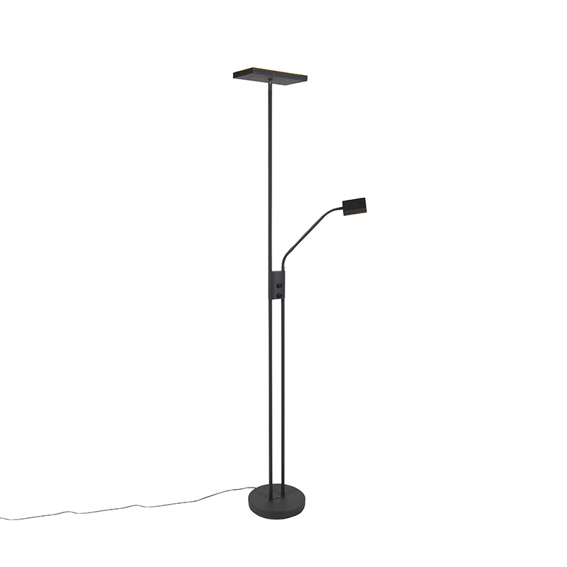 QAZQA Moderne vloerlamp met leeslamp vierkant - Jazzy - Zwart