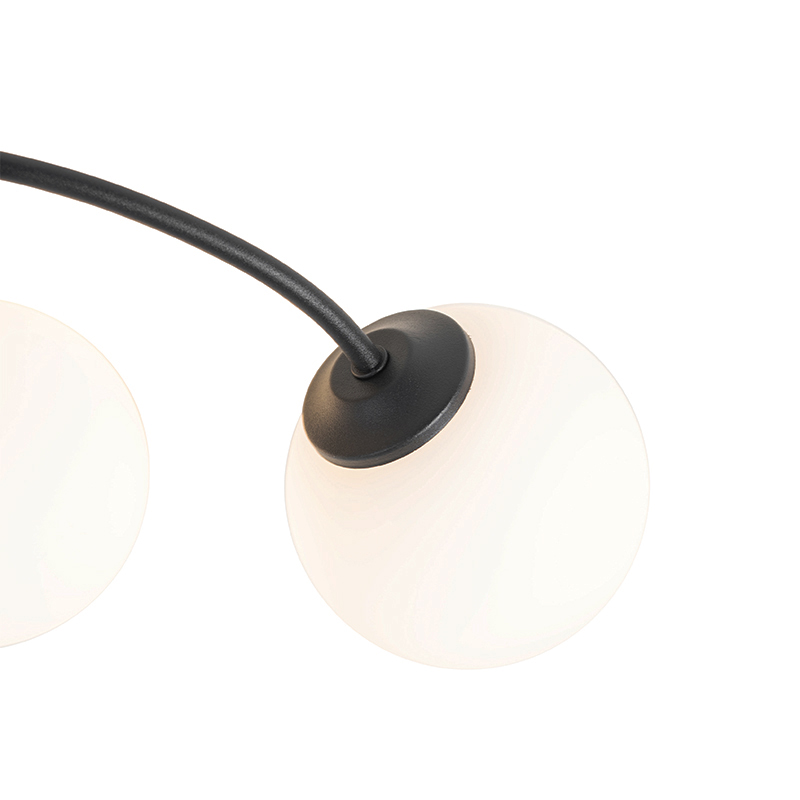 QAZQA Moderne plafondlamp zwart met opaal glas 6-lichts - Athens