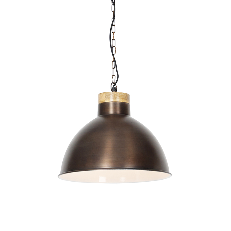 QAZQA Vintage hanglamp hout met koper koper - Pointer