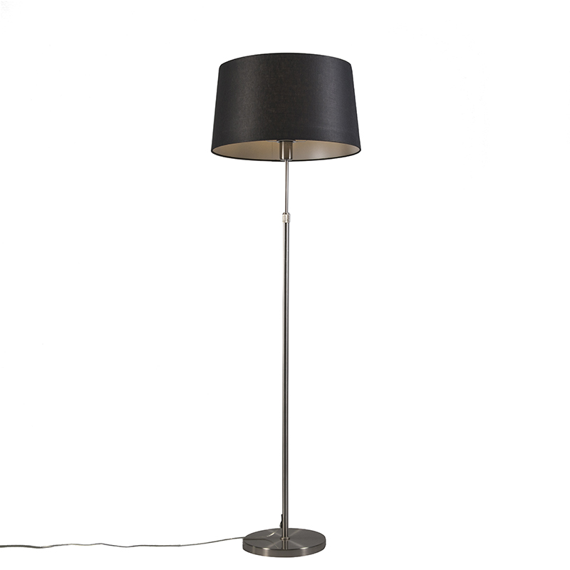 QAZQA Vloerlamp staal met kap zwart 45 cm verstelbaar - Parte