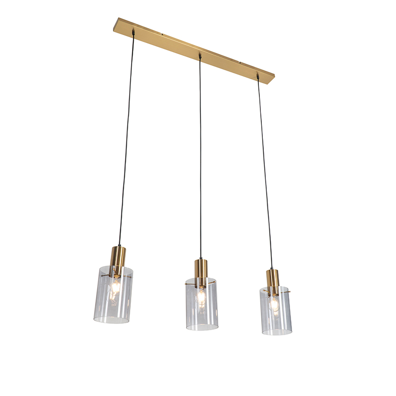 QAZQA Hanglamp messing met smoke glas langwerpig 3-lichts - Vidra