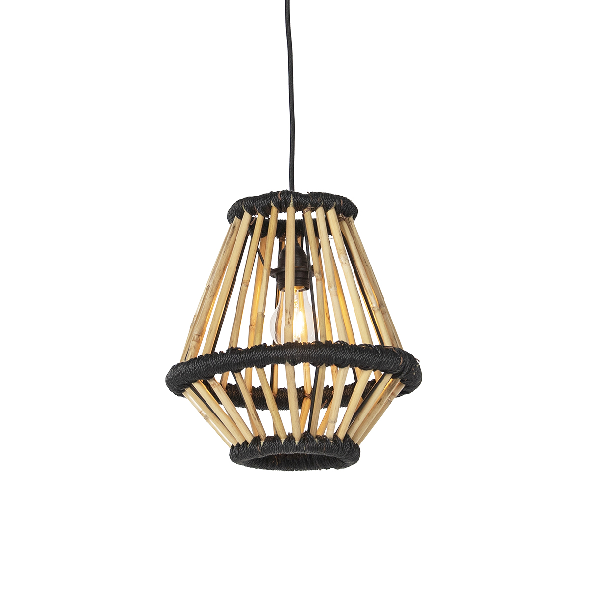 QAZQA Oosterse hanglamp bamboe met 32 cm - Evalin - Zwart