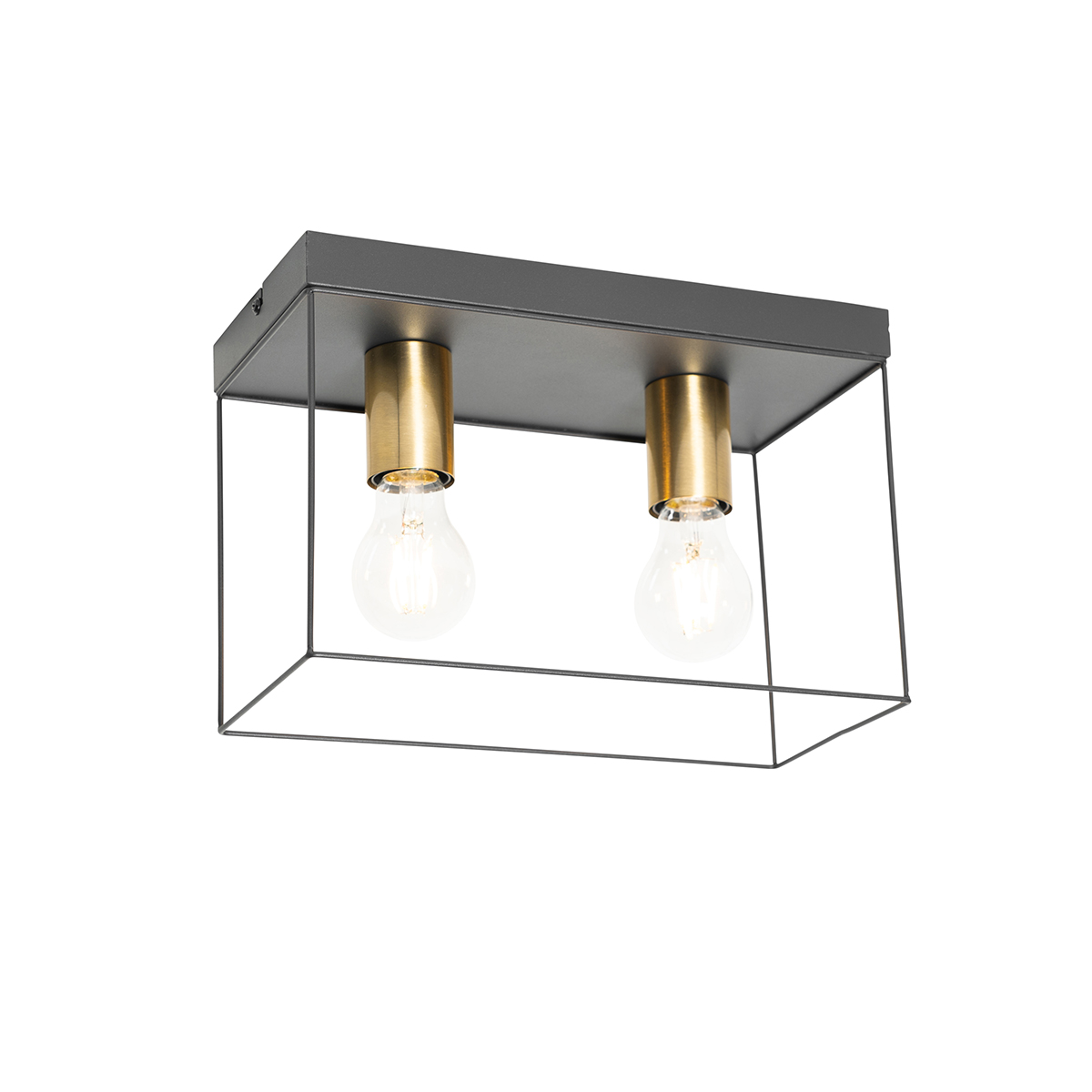 QAZQA Minimalistische plafondlamp zwart met goud 2-lichts - Kodi