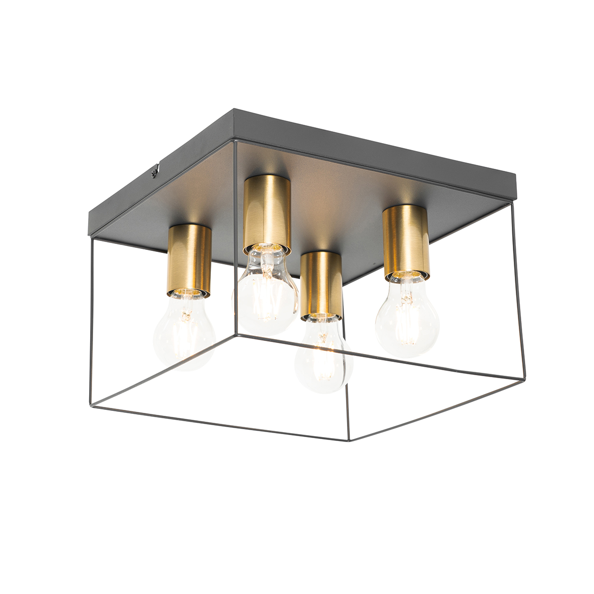 QAZQA Minimalistische plafondlamp zwart met goud 4-lichts vierkant - Kodi