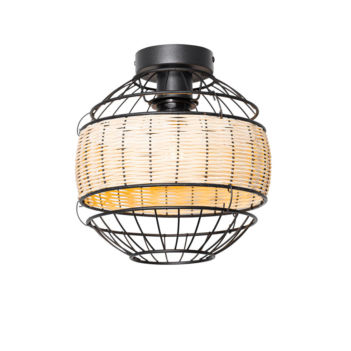 QAZQA Oosterse plafondlamp met rotan 25 cm - Emir - Zwart