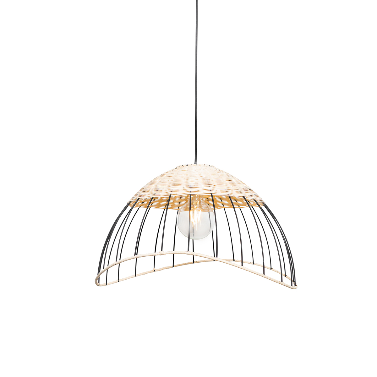 QAZQA Oosterse hang en plafondlamp zwart met rotan - Treccia Pua