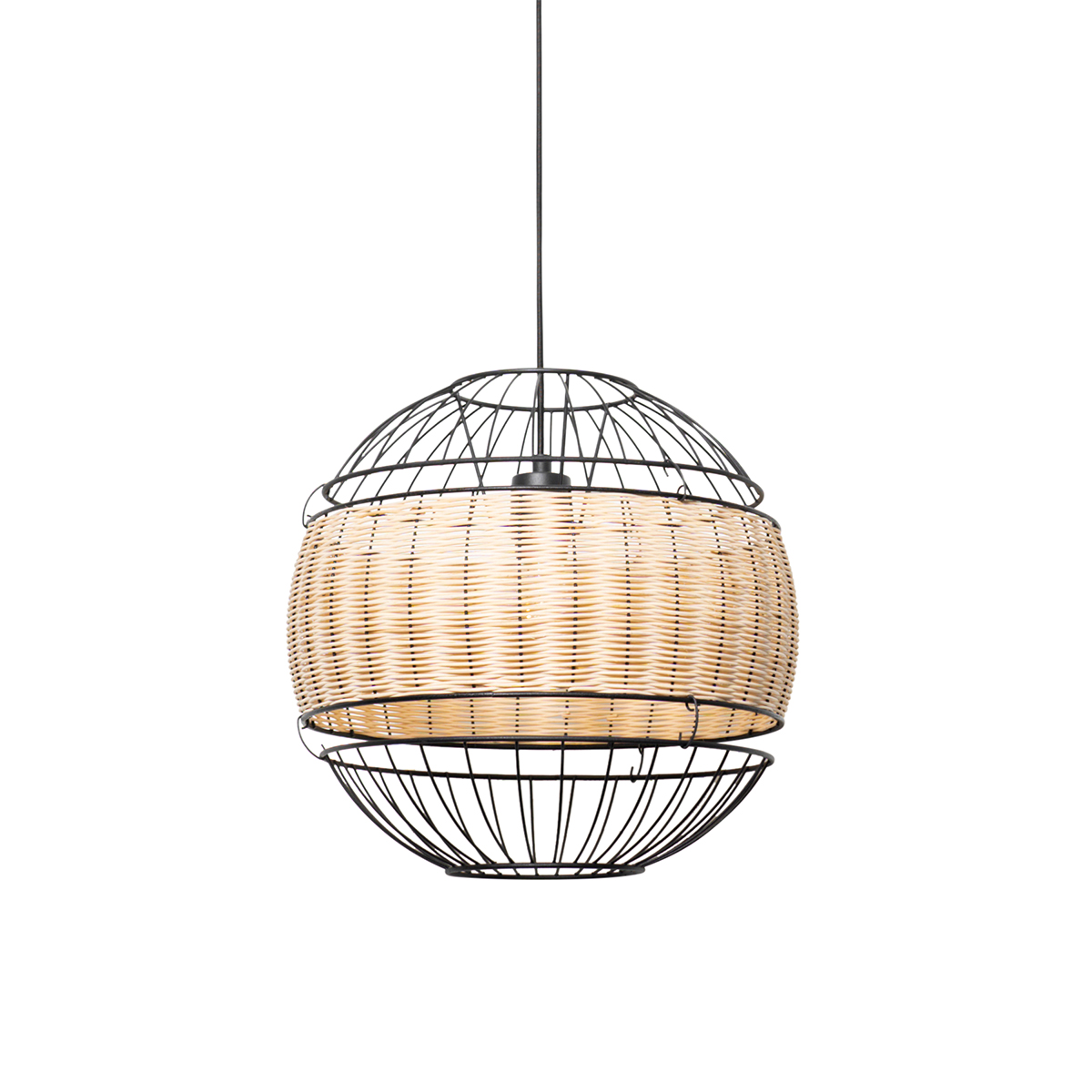 QAZQA Oosterse hanglamp met rotan 38 cm - Emir - Zwart
