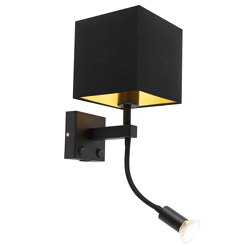 QAZQA Moderne wandlamp met USB en vierkantee kap - Zeno - Zwart