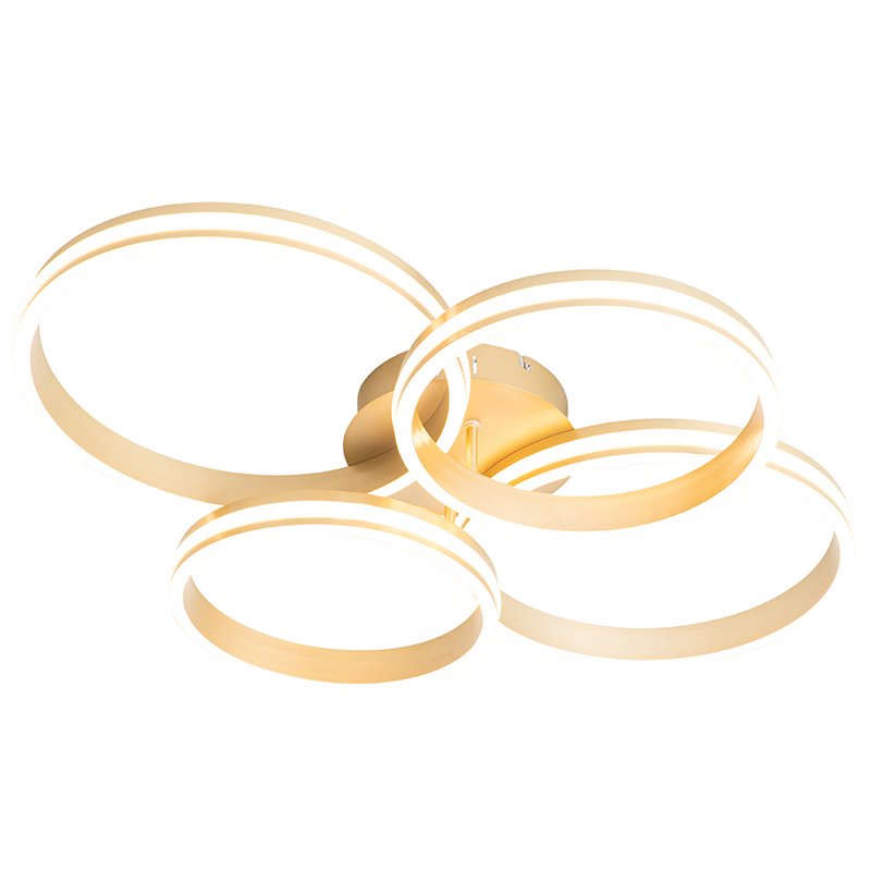 QAZQA Plafondlamp messing incl. LED 3-staps dimbaar 4-lichts - Navara