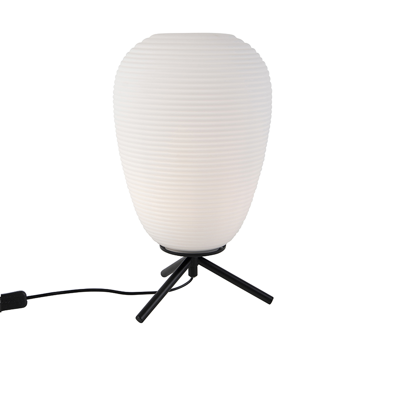 QAZQA Design tafellamp zwart 24 cm met opaal glas - Hero