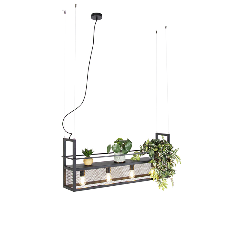 QAZQA Industriële hanglamp met gaas 4-lichts - Cage Rack - Zwart