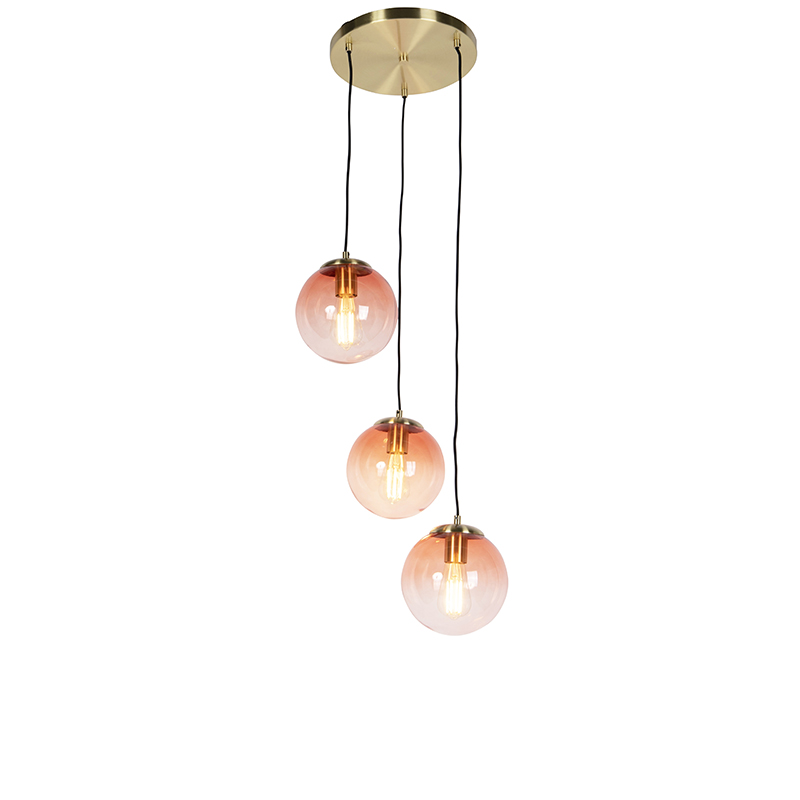 QAZQA Art deco hanglamp messing 45 cm 3-lichts - Pallon - Roze